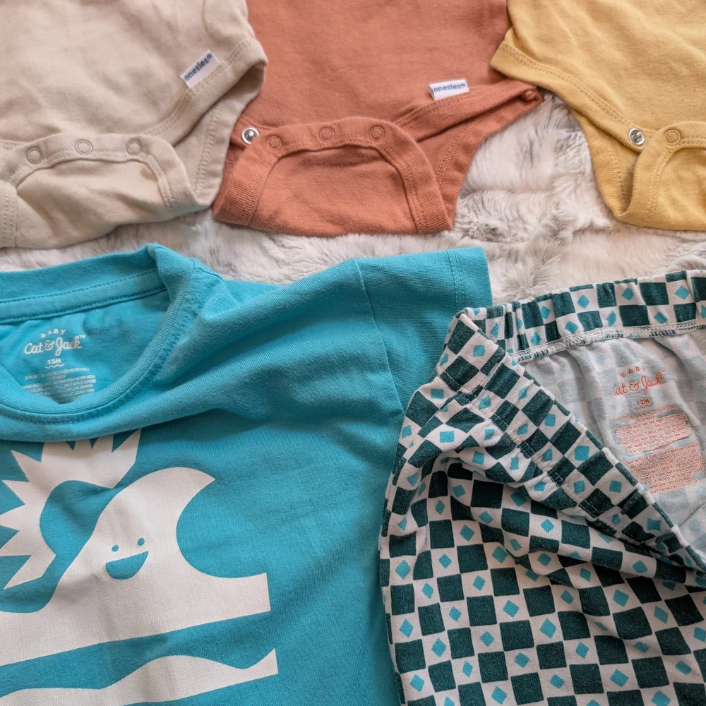 Cat & Jack Gerber 12 Month Baby Onesies Shirt Shorts Pants Bundle